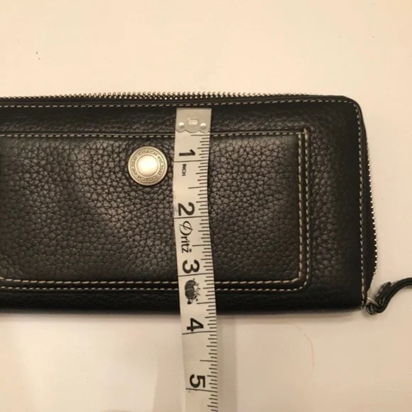 Coach black leather zipper accordion wallet